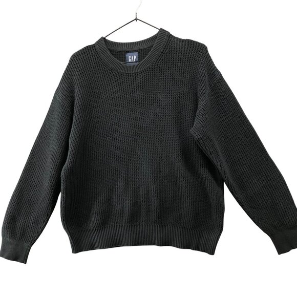 Gap Waffle Crewneck Sweater Womens S Black Chunky Knit Relaxed Oversized - Picture 1 of 9